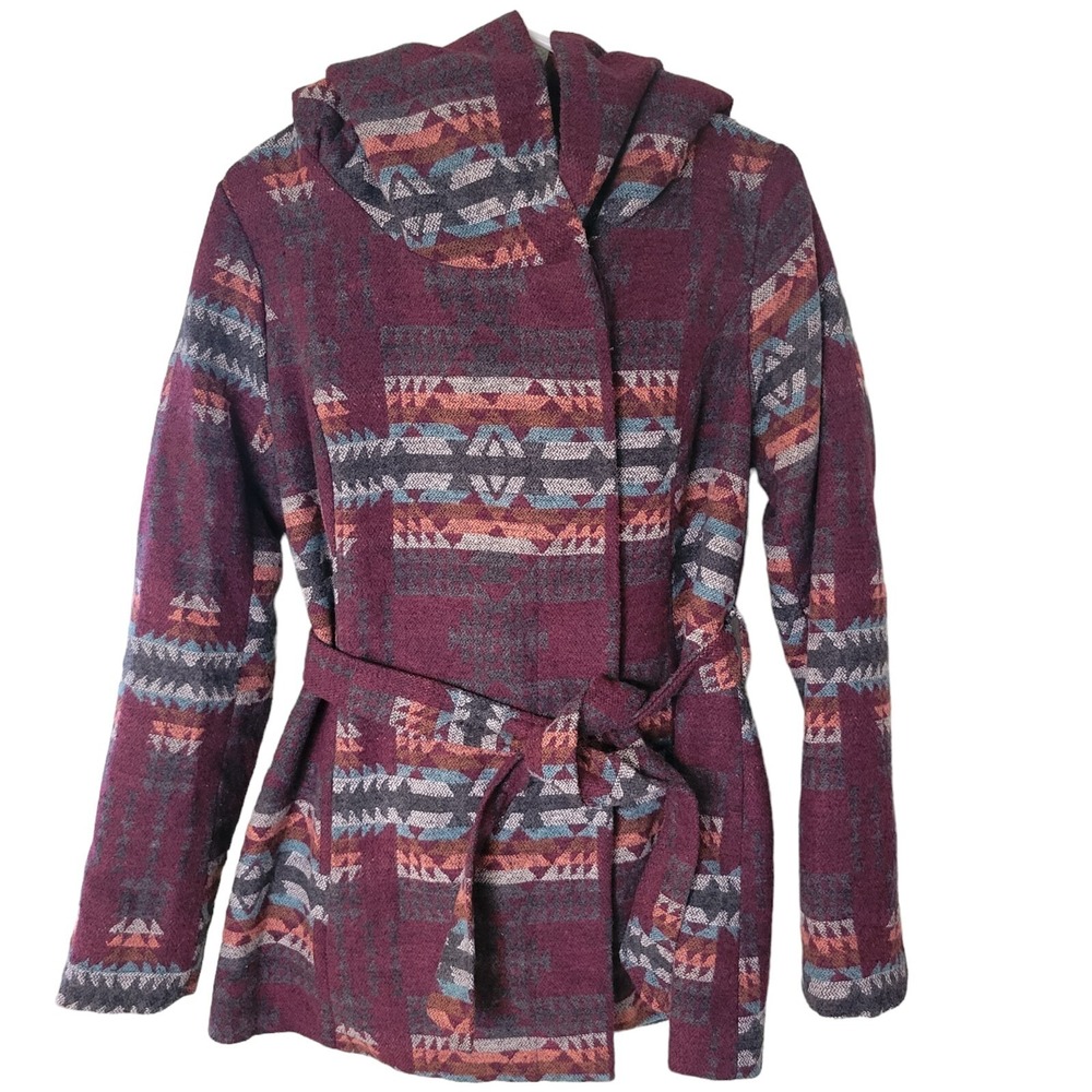 Mossimo Jacket Womens Medium Hooded Southwestern Print Button Up Waist Tie